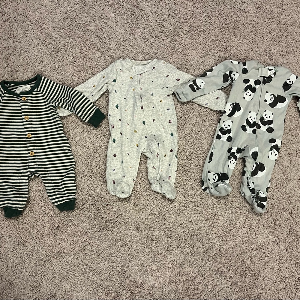 Carter's Striped Black and Gray Panda Footies Set